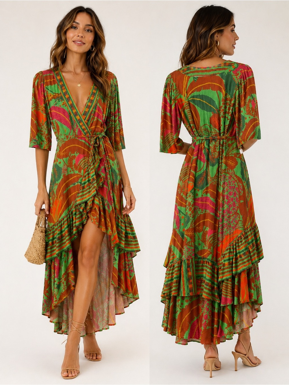 FARM Rio Colorful High Low Wrap Dress size XS